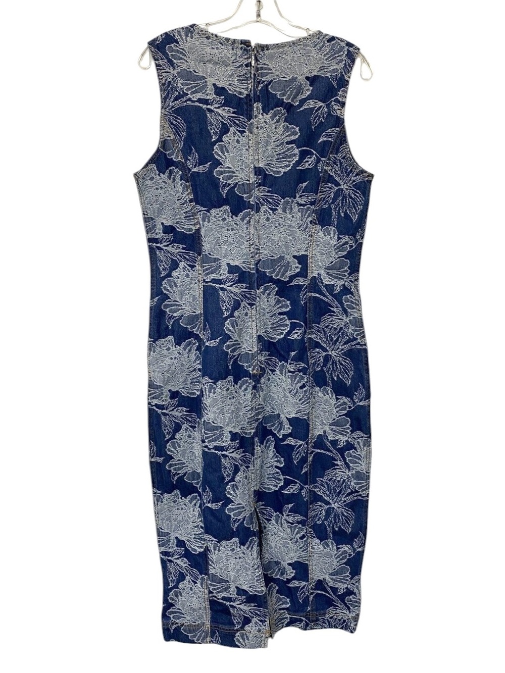 NWT Avec Les Filles Parisian Office Blue Floral Embroidered Sheath Midi Denim 12 - Picture 4 of 10